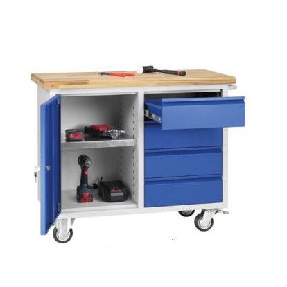 Établi mobile gris 1 porte 4 tiroirs