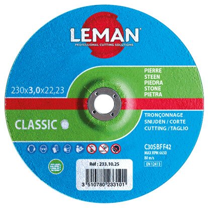 Disque tronçonnage matériaux de construction D. 230 x Al. 22,23 x Ep. 3 mm